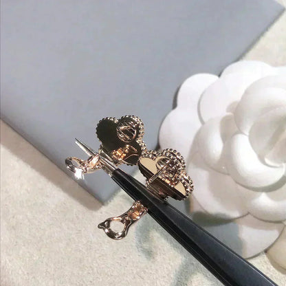 [Vellora Opalyn]CLOVER MEDIUM 1 MOTIFS  PINK MOP DIAMOND EARRINGS
