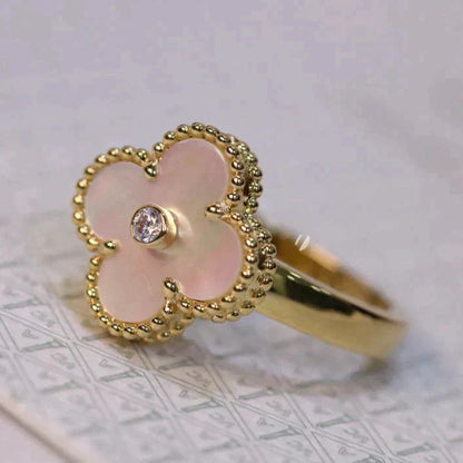 [Vellora Opalyn]CLOVER PINK MOP RING GOLD DIAMOND