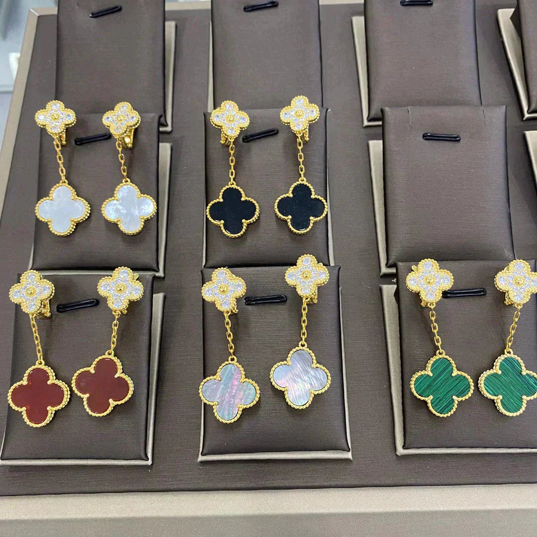 [Vellora Opalyn]CLOVER  2 MOTIFS  DIAMOND  EARRINGS (MULTIPLE CHOICESç´