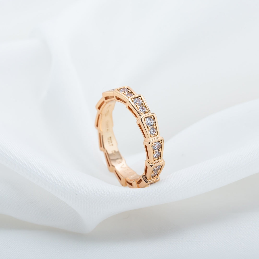 [Vellora Opalyn]SERPENTI RING PINK GOLD DIAMOND PAVED 3MM