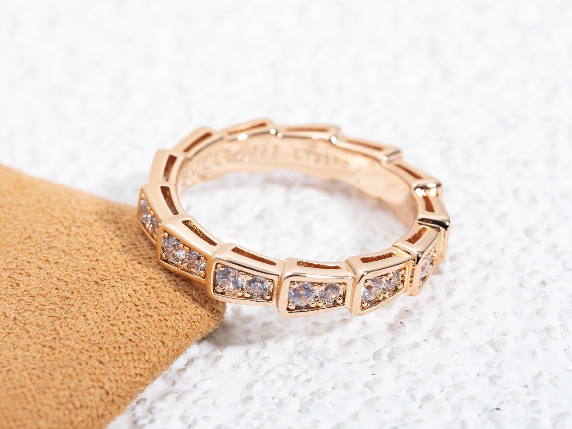 [Vellora Opalyn]SERPENTI RING PINK GOLD DIAMOND PAVED 3MM