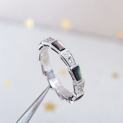 [Vellora Opalyn]SERPENTI RING SILVER  DIAMOND BLACK MOP 3MM