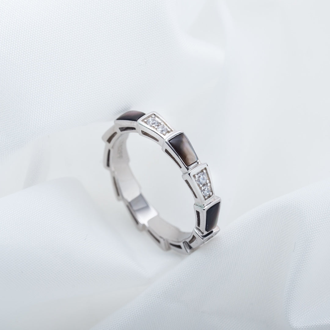 [Vellora Opalyn]SERPENTI RING SILVER  DIAMOND BLACK MOP 3MM
