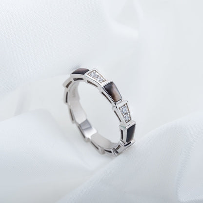 [Vellora Opalyn]SERPENTI RING SILVER  DIAMOND BLACK MOP 3MM