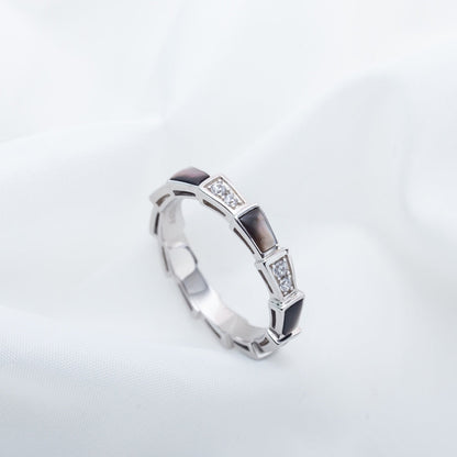 [Vellora Opalyn]SERPENTI RING SILVER  DIAMOND BLACK MOP 3MM
