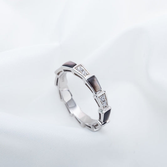 [Vellora Opalyn]SERPENTI RING SILVER  DIAMOND BLACK MOP 3MM