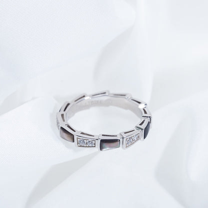 [Vellora Opalyn]SERPENTI RING SILVER  DIAMOND BLACK MOP 3MM