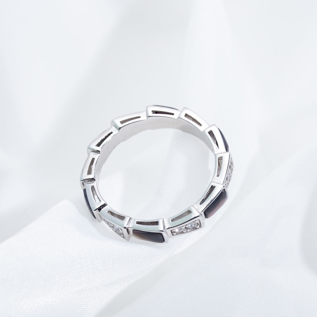 [Vellora Opalyn]SERPENTI RING SILVER  DIAMOND BLACK MOP 3MM