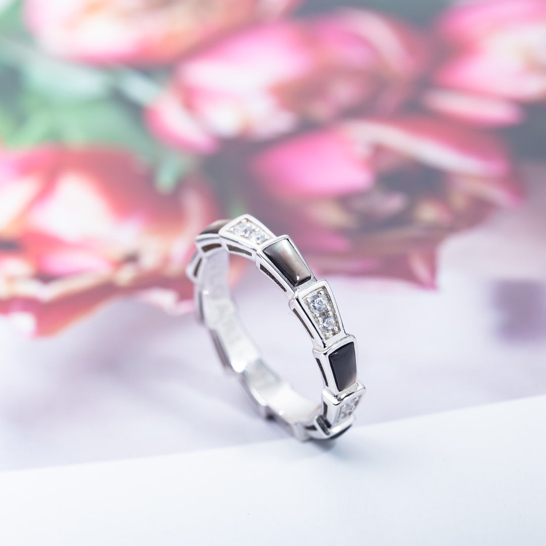 [Vellora Opalyn]SERPENTI RING SILVER  DIAMOND BLACK MOP 3MM
