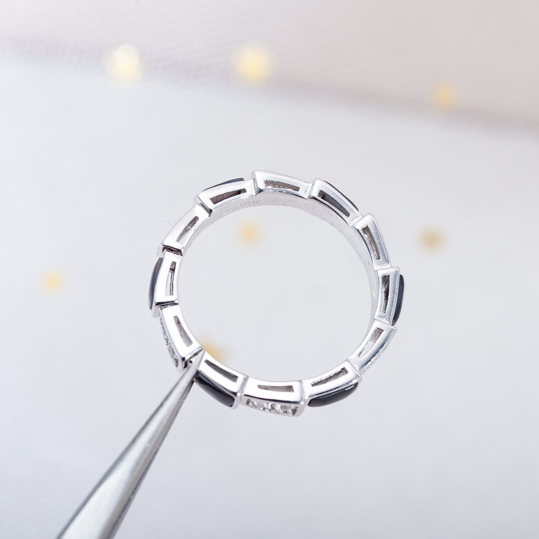 [Vellora Opalyn]SERPENTI RING SILVER  DIAMOND BLACK MOP 3MM