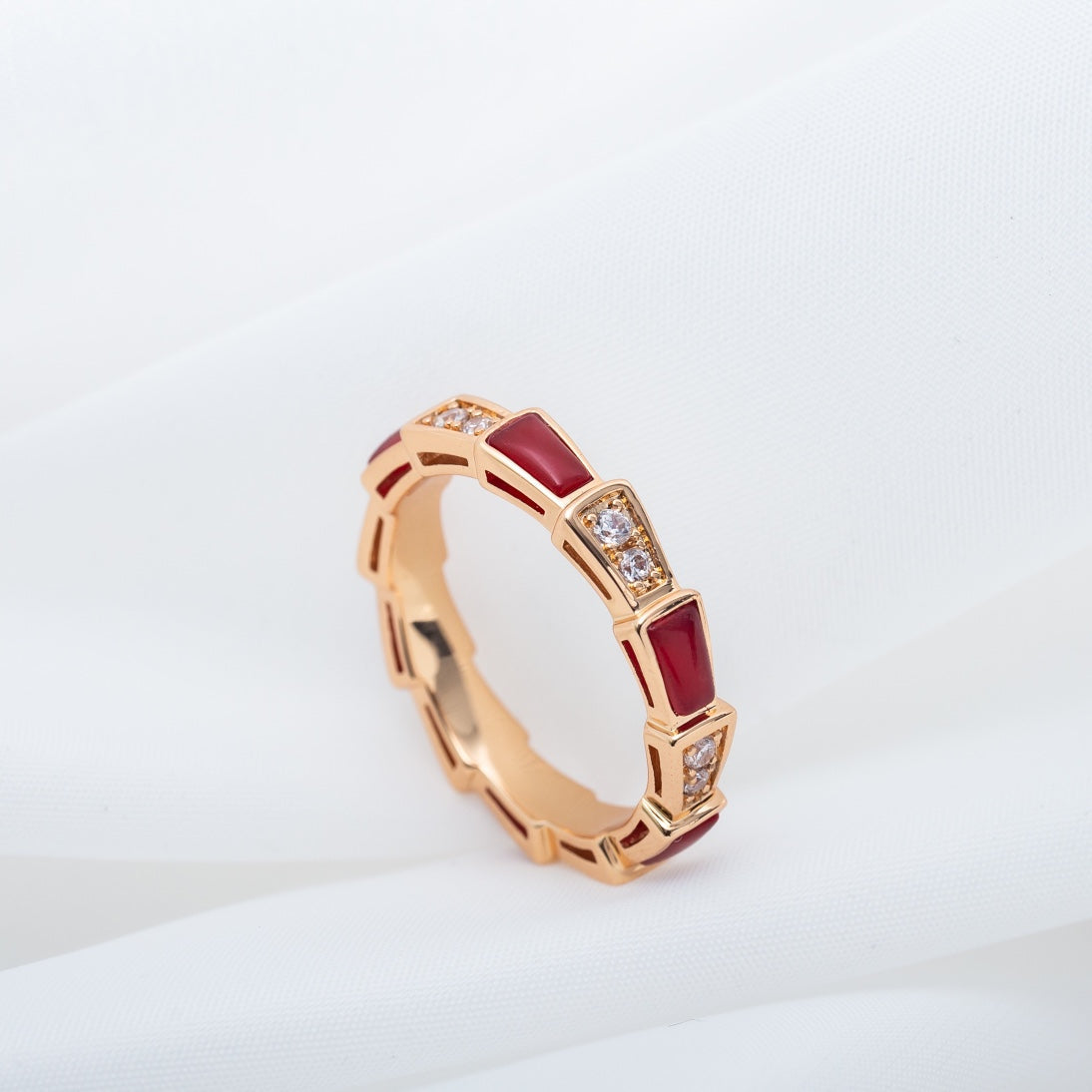 [Vellora Opalyn]SERPENTI RING PINK GOLD CARNELIAN DIAMOND 3MM