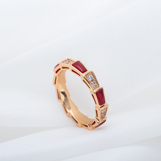 [Vellora Opalyn]SERPENTI RING PINK GOLD CARNELIAN DIAMOND 3MM