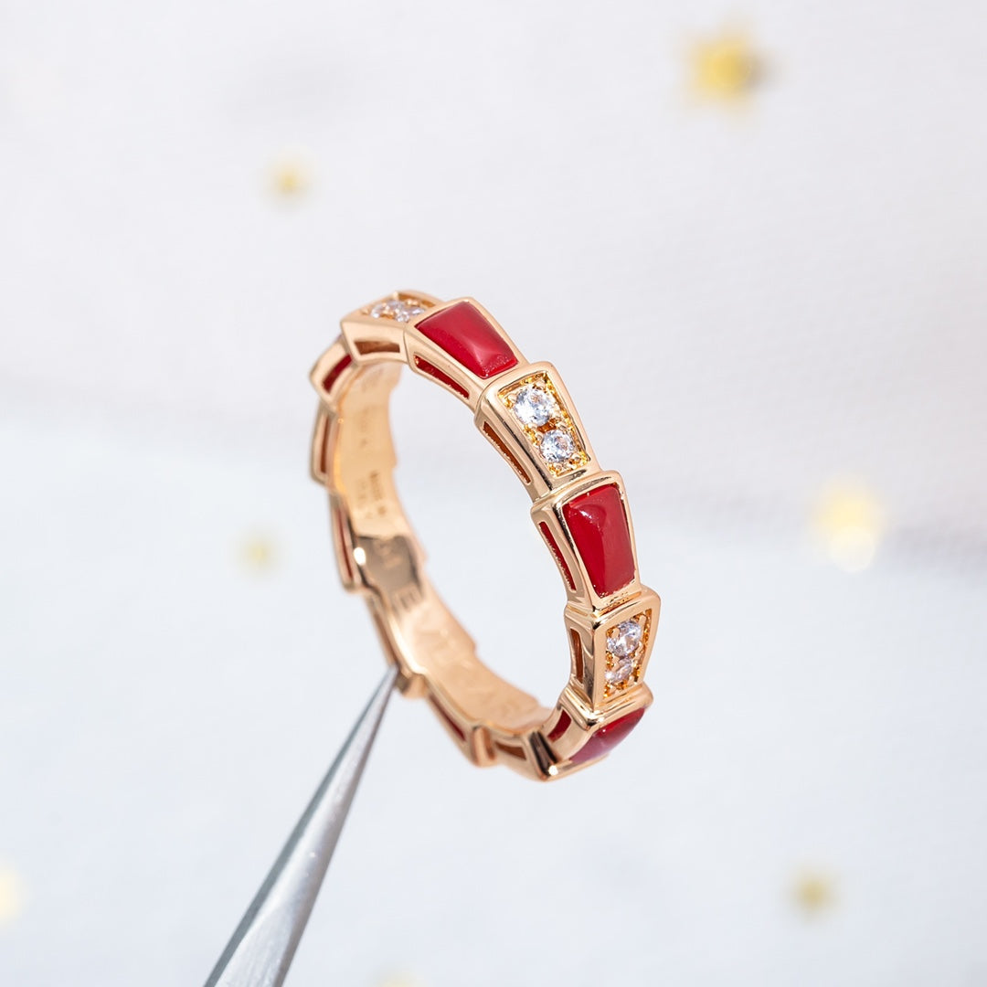 [Vellora Opalyn]SERPENTI RING PINK GOLD CARNELIAN DIAMOND 3MM
