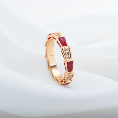 [Vellora Opalyn]SERPENTI RING PINK GOLD CARNELIAN DIAMOND 3MM