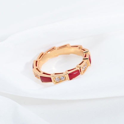 [Vellora Opalyn]SERPENTI RING PINK GOLD CARNELIAN DIAMOND 3MM