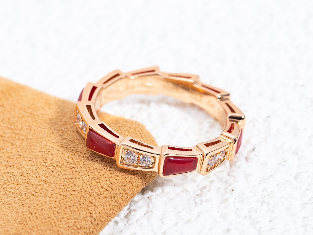 [Vellora Opalyn]SERPENTI RING PINK GOLD CARNELIAN DIAMOND 3MM