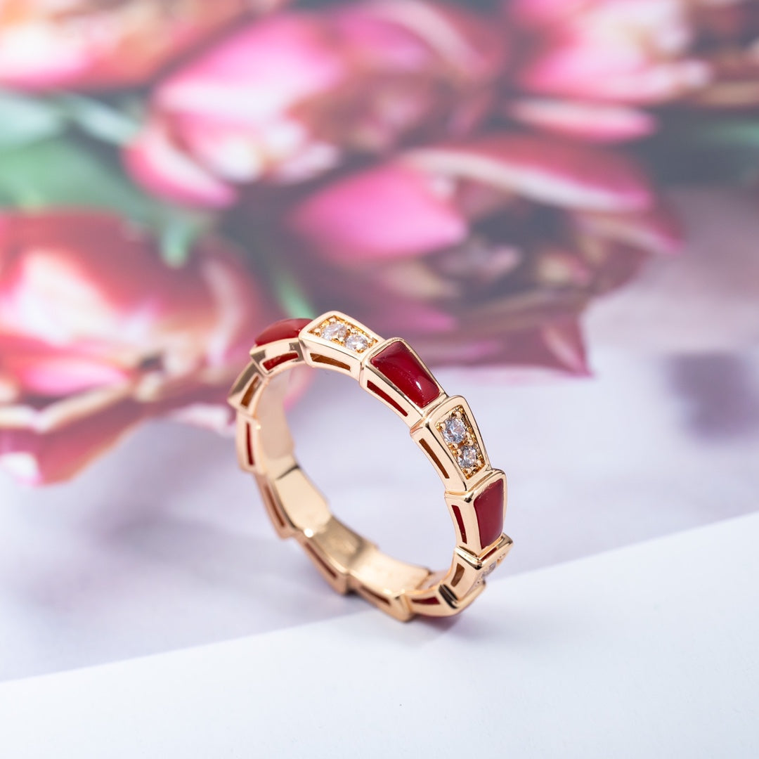 [Vellora Opalyn]SERPENTI RING PINK GOLD CARNELIAN DIAMOND 3MM