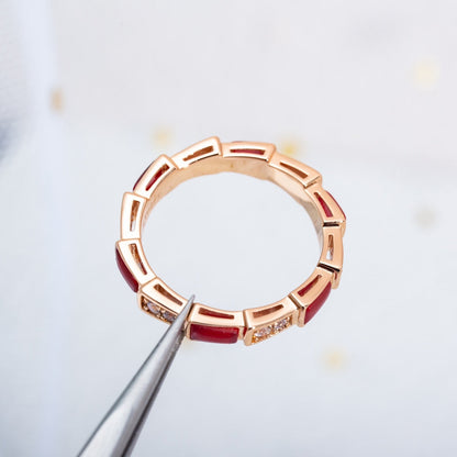 [Vellora Opalyn]SERPENTI RING PINK GOLD CARNELIAN DIAMOND 3MM