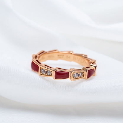 [Vellora Opalyn]SERPENTI RING PINK GOLD CARNELIAN DIAMOND 3MM