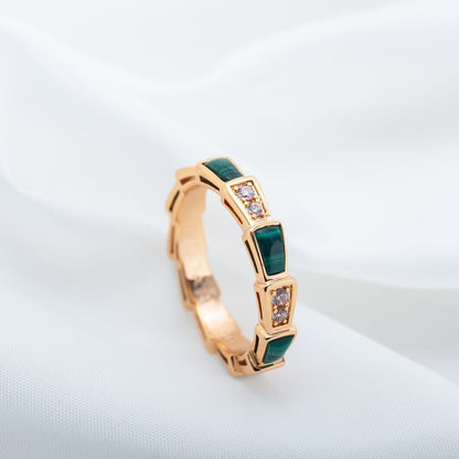 [Vellora Opalyn]SERPENTI RING PINK GOLD MALACHITE DIAMOND 3MM