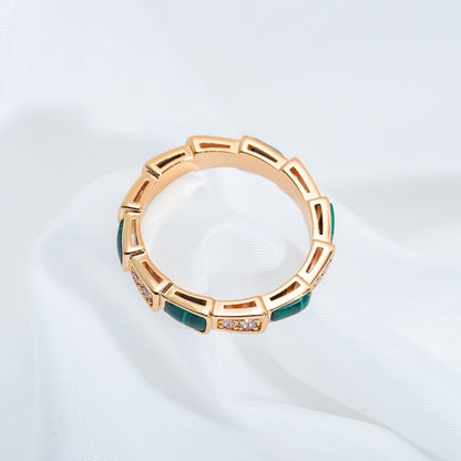 [Vellora Opalyn]SERPENTI RING PINK GOLD MALACHITE DIAMOND 3MM
