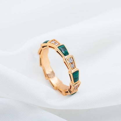 [Vellora Opalyn]SERPENTI RING PINK GOLD MALACHITE DIAMOND 3MM