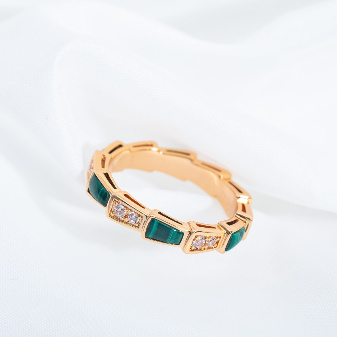 [Vellora Opalyn]SERPENTI RING PINK GOLD MALACHITE DIAMOND 3MM