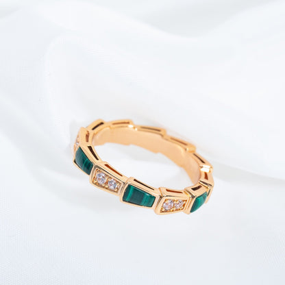 [Vellora Opalyn]SERPENTI RING PINK GOLD MALACHITE DIAMOND 3MM