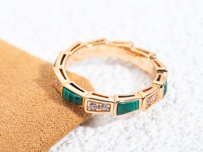 [Vellora Opalyn]SERPENTI RING PINK GOLD MALACHITE DIAMOND 3MM
