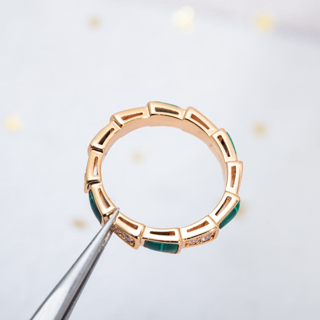 [Vellora Opalyn]SERPENTI RING PINK GOLD MALACHITE DIAMOND 3MM