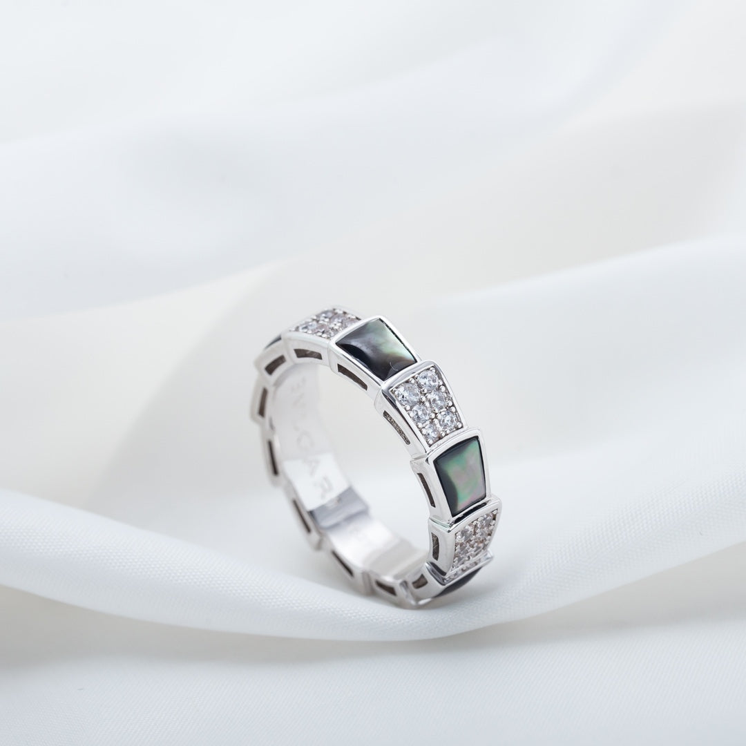 [Vellora Opalyn]SERPENTI RING SILVER DIAMOND BLACK MOP 4MM