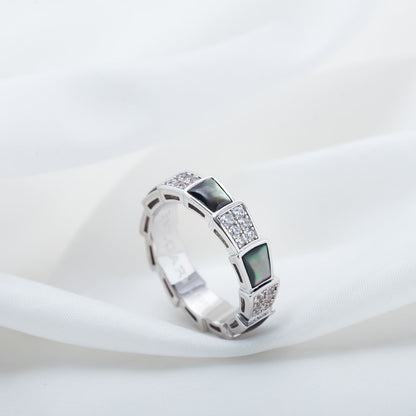 [Vellora Opalyn]SERPENTI RING SILVER DIAMOND BLACK MOP 4MM