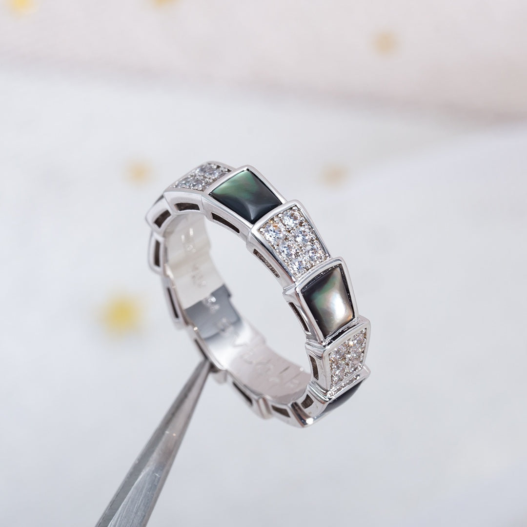 [Vellora Opalyn]SERPENTI RING SILVER DIAMOND BLACK MOP 4MM