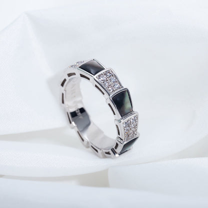 [Vellora Opalyn]SERPENTI RING SILVER DIAMOND BLACK MOP 4MM