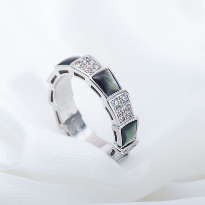 [Vellora Opalyn]SERPENTI RING SILVER DIAMOND BLACK MOP 4MM