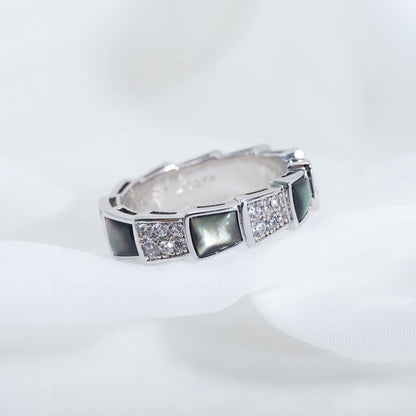 [Vellora Opalyn]SERPENTI RING SILVER DIAMOND BLACK MOP 4MM