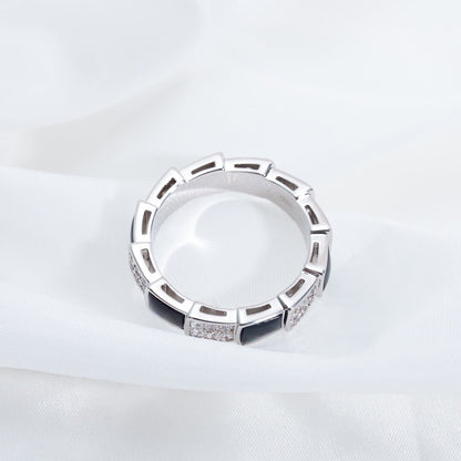 [Vellora Opalyn]SERPENTI RING SILVER DIAMOND BLACK MOP 4MM