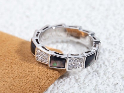 [Vellora Opalyn]SERPENTI RING SILVER DIAMOND BLACK MOP 4MM