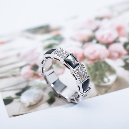 [Vellora Opalyn]SERPENTI RING SILVER DIAMOND BLACK MOP 4MM