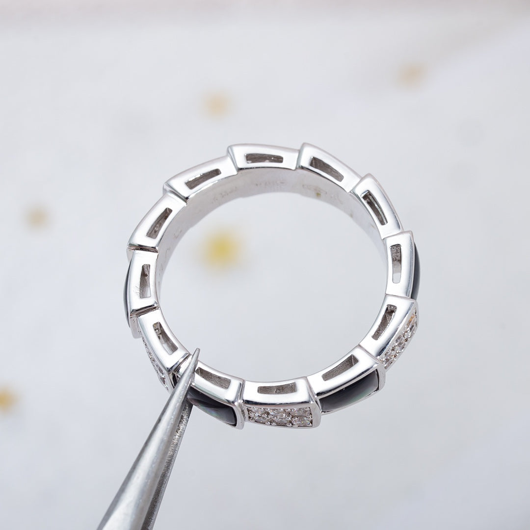 [Vellora Opalyn]SERPENTI RING SILVER DIAMOND BLACK MOP 4MM