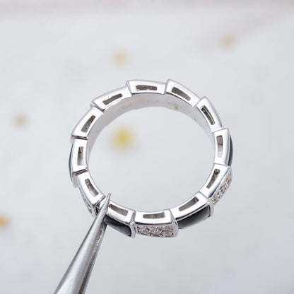 [Vellora Opalyn]SERPENTI RING SILVER DIAMOND BLACK MOP 4MM