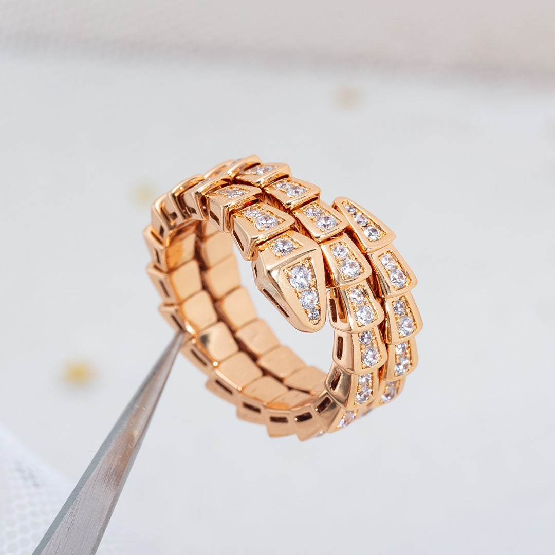 [Vellora Opalyn]SERPENTI RING PINK GOLD DIAMOND DOUBLE ROW
