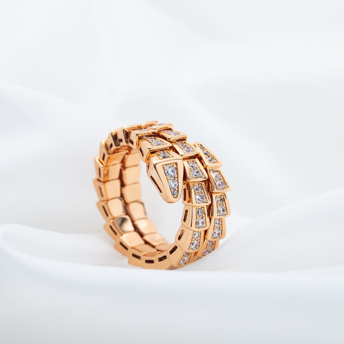 [Vellora Opalyn]SERPENTI RING PINK GOLD DIAMOND DOUBLE ROW
