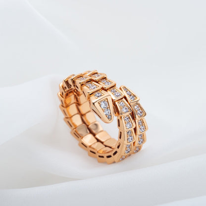 [Vellora Opalyn]SERPENTI RING PINK GOLD DIAMOND DOUBLE ROW