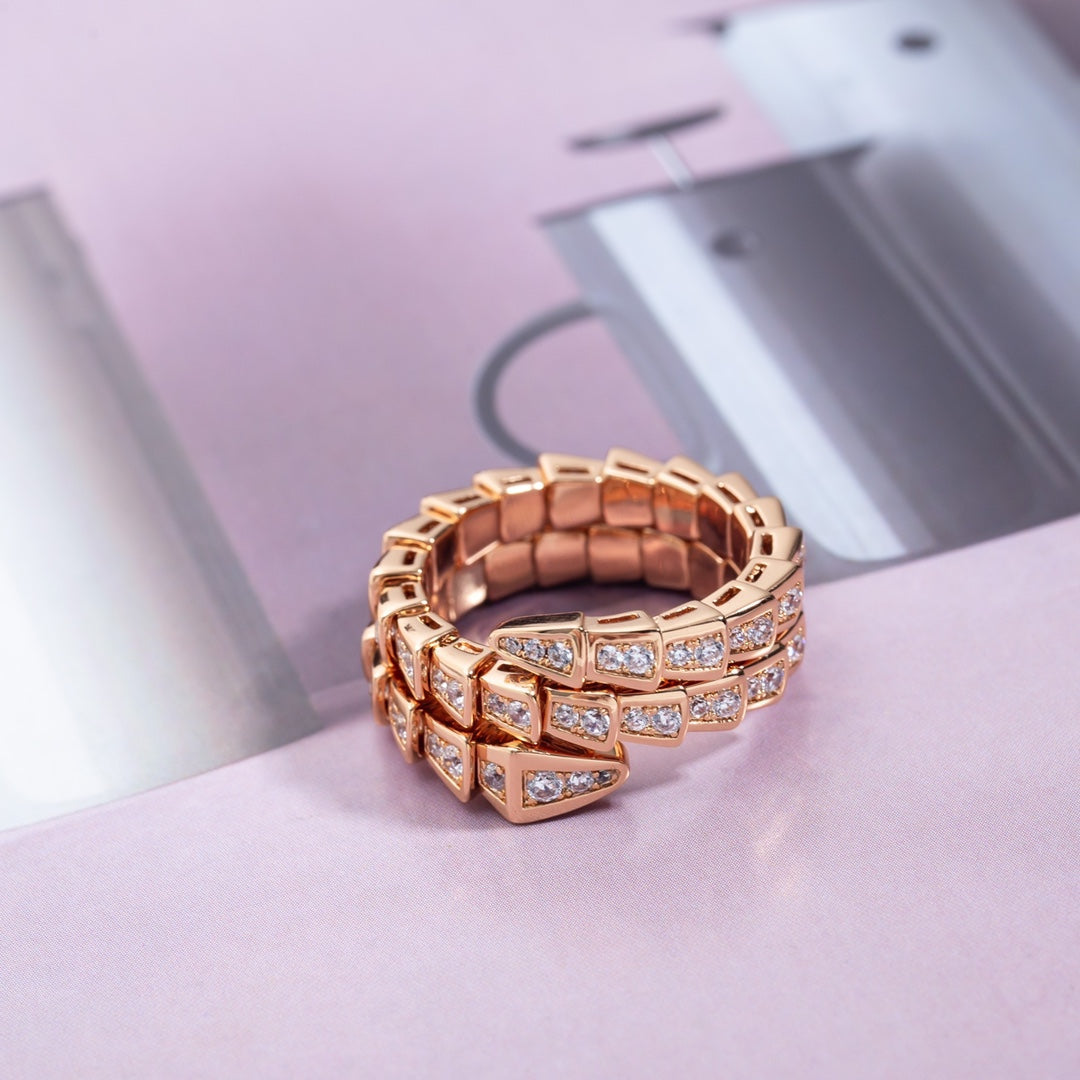 [Vellora Opalyn]SERPENTI RING PINK GOLD DIAMOND DOUBLE ROW