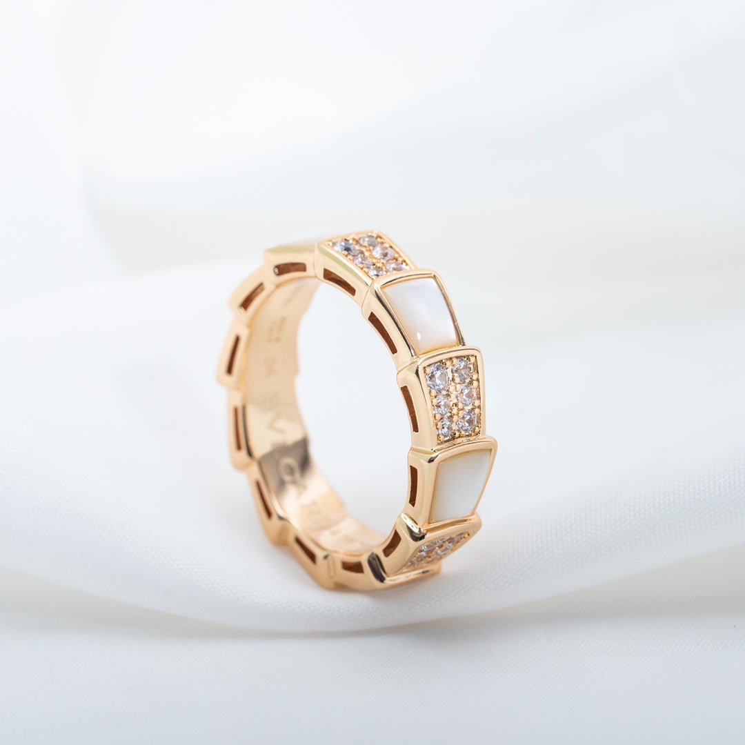 [Vellora Opalyn]SERPENTI RING PINK GOLD MOP DIAMOND PAVED 4MM