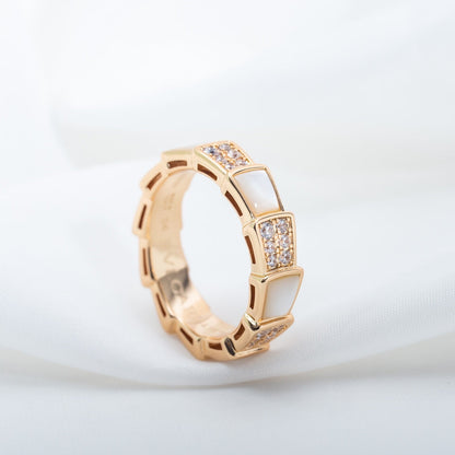 [Vellora Opalyn]SERPENTI RING PINK GOLD MOP DIAMOND PAVED 4MM