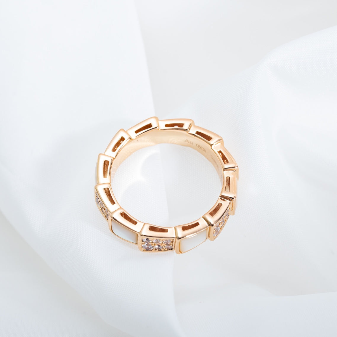 [Vellora Opalyn]SERPENTI RING PINK GOLD MOP DIAMOND PAVED 4MM