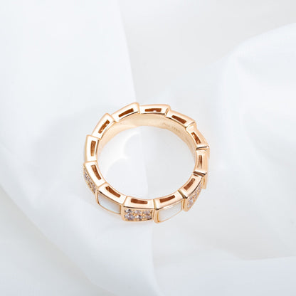 [Vellora Opalyn]SERPENTI RING PINK GOLD MOP DIAMOND PAVED 4MM