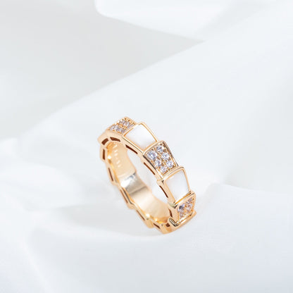 [Vellora Opalyn]SERPENTI RING PINK GOLD MOP DIAMOND PAVED 4MM